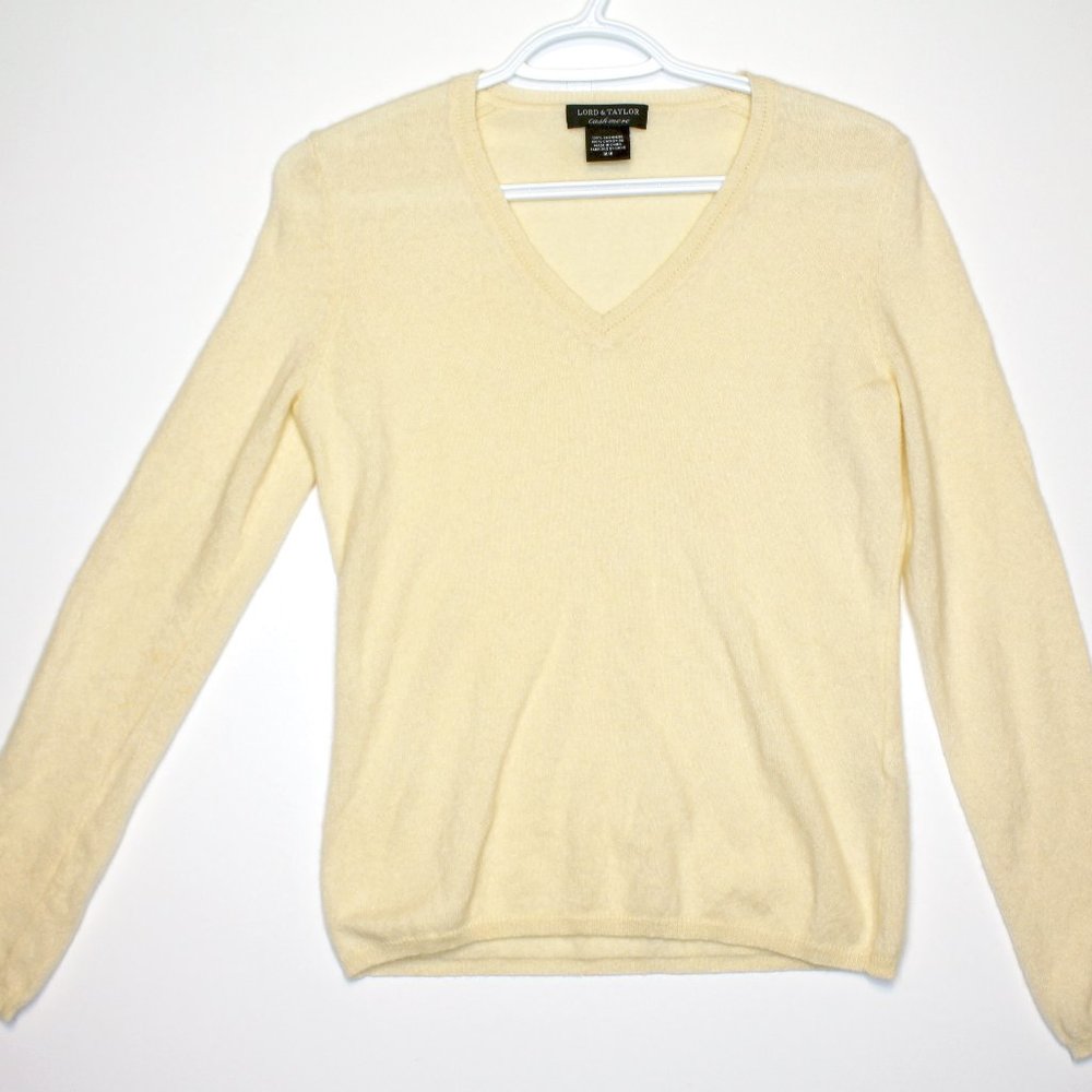 Lord & Taylor Cashmere White Beige Medium Sweater